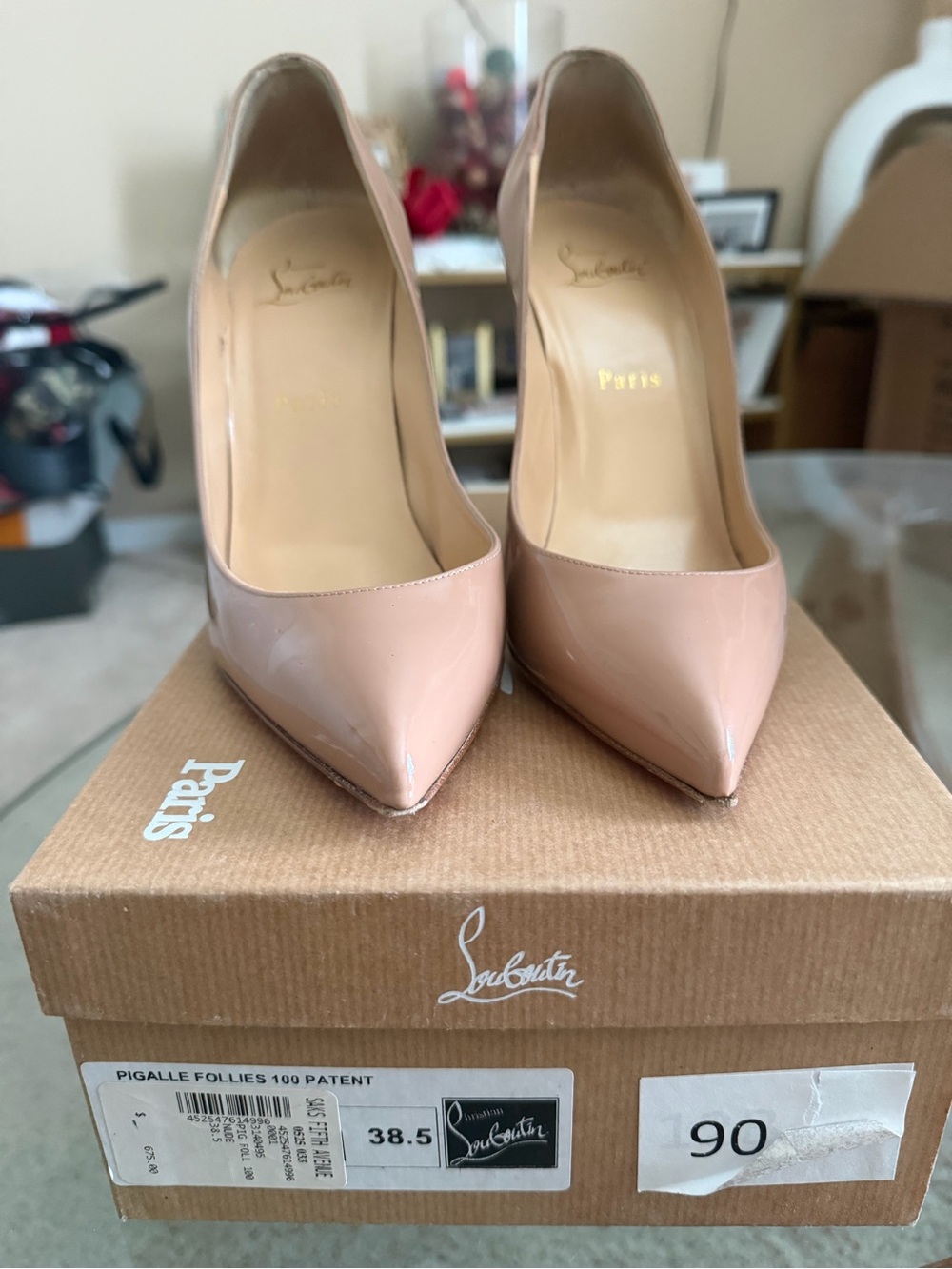 Christian Louboutin Nude Patent Pointed-Toe Stiletto Pumps